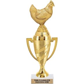 Crown Awards Chicken Trophy, 11" Gold Cup Chicken Trophies with Engraving Included Prime