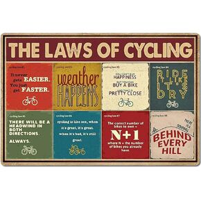 Pzecaru Bicycle Tin Sign Vintage Retro Metal Poster THE LAWS OF CYCLING Wall Art Hanging Decorative Plaque For Farm Bedroom Garage Bathroom Club Man Cave Bar Cafe Wall Decoration 12x17 Inch
