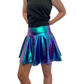 Holographic Oil Slick Skater Skirt - Made in USA