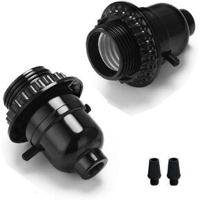 Lamp or Fixture Replacement Phenolic Medium Base Light Socket - Push Through - Thread and Ring, 1/8 IP Thread Cap -2 Pack