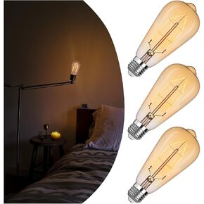 LED Edison Bulb Equal 25w Vintage Amber Light Bulbs 2000K Soft Yellow Light LED Bulbs, Super-Thin Spiral Filament Incandescent Warm Light Amber Bulbs, Dimmable E26 Base Night Light Bulbs 4W, 3 Pack