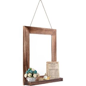 QDSSDECO 16"×20" Wall Mirror with Shelf Farmhouse Decor Rectangular Mirror Hanging for Bathroom, Vanity, Bedroom, Entryway, Living Room,Black