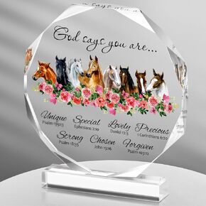 Gerrii Christian Gifts for Women Inspirational Religious Gifts for Her Octagonal Bible Verse Desk Decor Horse Acrylic Motivational Birthday Gift for Mom Sister Friend Coworker (Horse)