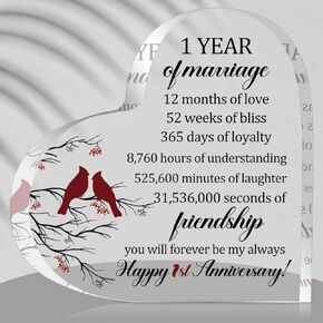 Happy Anniversary Wedding Hearts Acrylic Keepsake Decor for Wife Husband Girlfriend Boyfriend Couple Parent Women Men Marriage Anniversary Birthday Christmas Keepsake Gift (1th)