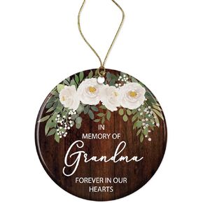 in Memory of Grandma Forever in Our Hearts Ornament - Grandma Angel Loving - Memorial Grandma Christmas Ornament - Memory Gift for Loss of Grandma - Remembrance Ceramic Ornament Printed on One Side