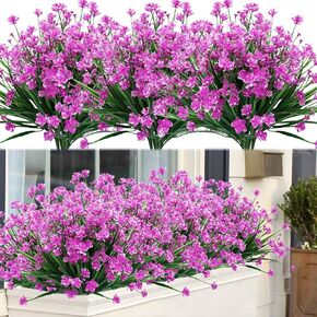 20 Bundles Outdoor Artificial Fake Flowers UV Resistant Shrubs Plants, Faux Plastic Greenery for Indoor Outside Hanging Plants Garden Porch Window Box Home Wedding Farmhouse Decor (White)