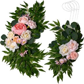 Artificial Wedding Arch Flowers Kit 2 PCS Dust Rose Flowers Silk Peony Floral Swag Welcome Sign for Wedding Ceremony Party Home Garland Decor (Blue)
