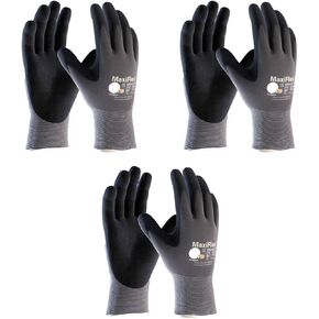MaxiFlex (3 Pairs 34-844/Large Gloves Nitrile Seamless Knit Nylon Glove with Nitrile Coated MicroFoam Grip on Palm & Fingers - Micro Dot Palm (Size-Large/3 Pack)