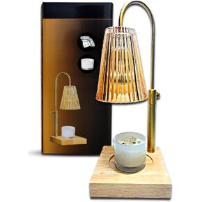 LUCHIA Electric Candle Lamp with Trimer | Dimmable Wax Melt Warmer for Scented Wax with 2 Bulbs | Adjustable Height, Candle Lamp for Candle Jars (Golden Glass Lamp)