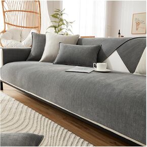 Herringbone Chenille Sofa Slipcover, Furniture Protector Sofa Covers Universal Non-Slip L Shape Couch Cover Quilted Corner Slipcovers for Living Room (Dark Grey, 90 * 210cm/36''x82'')