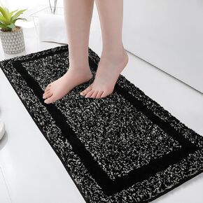 Seavish Luxury Bathroom Mat Washable Black Bathroom Rug Non-Slip Plush Shaggy Bath Mat Quick Dry Bathroom Floor Carpet Runner Mat Extra Soft and Absorbent Bath Mat Microfiber Bath Shower Rugs