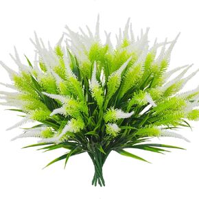 10 Bundles Artificial Plants Fake Outdoor Grass Plastic UV Resistant Greenery Faux Shrubs for Home Garden Porch Window Box Decor (Fuchsia)