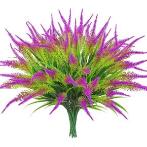 10 حزم من النباتات الاصطناعية العشب الخارجي البلاستيكي المقاوم للأشعة فوق البنفسجية والشجيرات الصناعية للمنزل والحديقة والشرفة ونافذة الديكور (أبيض) in Kuwait