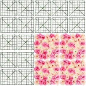 Chumia 24 Pcs Artificial Flower Grid Panels 10x10 Inches DIY Flowers Wall Frames Plastic Fences Frames for Wedding Party Decoration,Flower Grids Artificial Flowers Plant Base