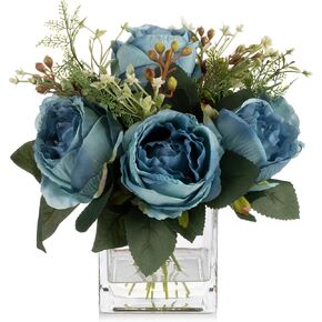 ENOVA FLORAL Artificial Flower Arrangement with Vase,Mixed Artificial Fake Silk Peony Flower in Vase for Decoration Home Office, Wedding Centerpiece (Cream)