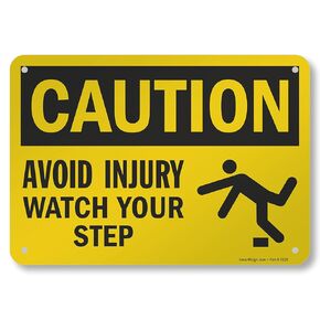 SmartSign 7 x 10 inch “Caution - Avoid Injury, Watch Your Step" OSHA Sign, Digital Printing, 55 mil HDPE Plastic, Black and Yellow