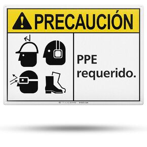 TRADESAFE Safety Vest Required PPE Sign - Chaleco de Precaución Requerido Spanish Sign, Quick Install Aluminum Safety Sign, Light Reflective, UV-Resistant, Waterproof, 14" X 10" Caution Signs