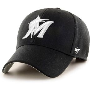 '47 Miami Marlins Hat Mens Womens MVP Adjustable Baseball Cap, Black/White, One Size