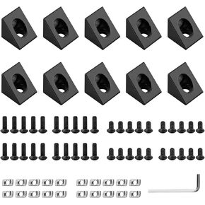 JiGiU 10PCS Triangle Angle Sharp Corner Bracket, Black Angle Sharp Corner Bracket Connector for 6mm Slot Aluminum Extrusion Profile 2020 Series 3D Printer Accessories（Triangle Connector）