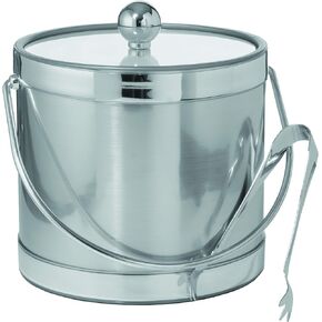 Hand Made In USA Black With Dual Gold Bands Double Walled 3-Quart Insulated Ice Bucket With Ice Tongs (Metallic Deco Collection)