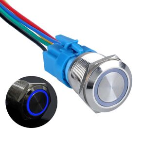 1PC 22MM Latching Waterproof Anti-Vandal Push Button Switch 12V-24V 1NO 1NC Self-Locking On-Off 7/8’’ Mounting Hole with Wire Socket Plug(Halo Ring Blue Led)
