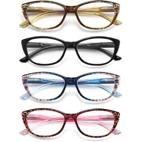4-Pack Cat Eye Reading Glasses for Women- Blue Light Blocking Readers with Spring Hinges,Anti-Glare Reading Glasses