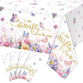 4 Pack Butterfly Baby Shower Tablecloth, Little Butterfly is On The Way Baby Shower Decorations, Plastic Disposable Rectangle Watercolor Butterfly Spring Themed Tablecloth Backdrop Party Decorations