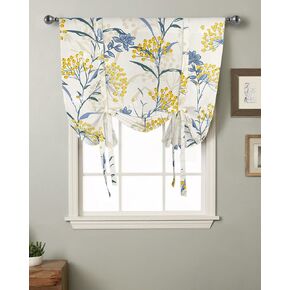 Farmhouse Tie Up Window Shade Curtain Country Yellow Berry Blue Plant Kitchen Adjustable Balloon Curtains Shades Drape 34x45In for Living Room/Bedroom/Cafe Windows Boho Botanical on Beige