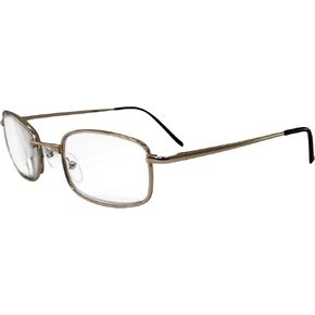 Men's High-Powered Reading Glasses: Gold Frame and Brown Case +6.00 Magnification Aspheric Lenses