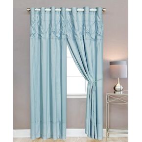 WPM 4 Piece Curtain Set; 2 Panels and Tie Backs Pintuck Designs Grey Color Drapes- JN1 (Grey)