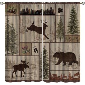 Retro Rustic Curtains, Wild Bear Cabin Blackout Window Treatments for Bedroom,Vintage Country Style Lodge Drapes 2 Panel Sets,63x72 Inch
