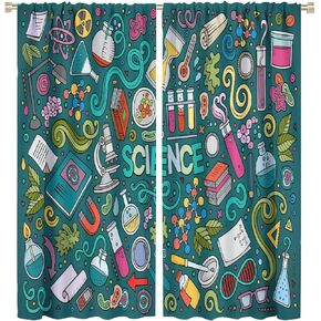 Science Kids Blackout Windows Curtains, Science Lab Book Equations Magnifying Glasses Molecular Flasks Printed Curtains, for Children Boys Girls Living Room Bedroom Decoration 42x45in 2 Panels