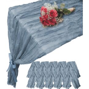 CT CRAFT LLC Cheesecloth Table Runner and Napkins Set for Wedding Baby Shower Party Christmas Home Dining Décor 35 inch x 120 inch Table Runner with 19.6 inch x 19.6 inch Napkins x 10 pcs Dusty Blue