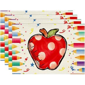 Artoid Mode Colorful Pencil Dots Back to School Placemats Set of 4, 12x18 Inch Teacher Appreciation Week Table Mats for Party Classroom Dining Decoration in Saudi Arabia