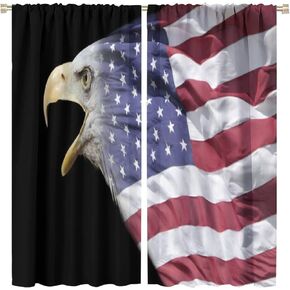 American Flag Curtains, Bald Eagle Combined with US Flag Blackout Rod Pocket Windows Door Curtain for Bedroom Living Room Home Decor 42x45in