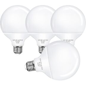 لمبة G25 LED Globe، مصابيح إضاءة مكافئة 60 وات للحمام، 4000K ضوء النهار الطبيعي الأبيض مرآة مستديرة، قاعدة E26 لإضاءة الثريا مكياج هوليوود، غير قابلة للتعتيم، 4 عبوات