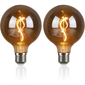 G125 Amber Glass Large Oversized Dimmable LED Edison Bulb, E26 2200K Warm White Extra Big Round Vintage Light Bulbs, 4 watt 150LM Decorative Globe Bulbs for Bedroom Living Room Bar and cafe