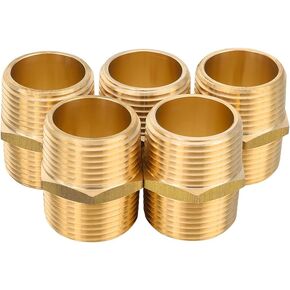 (Pack of 2) EFIELD Brass Pipe Fittings, 1"x 1" NPT Male Hex Nipple Stragiht Adapters For Copper, Brass or Iron Pipe Connection