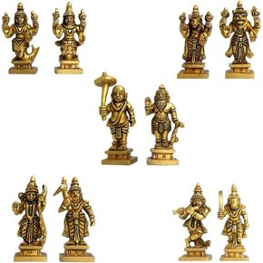 Aakrati Dashavataram -Ten Incarnations/Avatars of Lord Vishnu -Lord Vishnu all avtar Statues is made brass with details worked by India artisan.