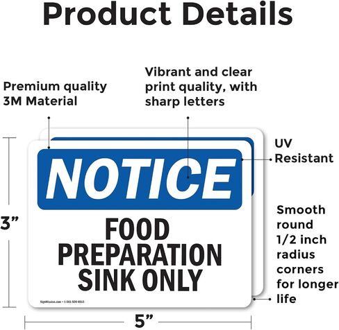 (2 Pack) Food Preparation Sink Only OSHA Notice Sign 5 Inch X 3.5 Inch Vinyl Label Decal Sticker Weather Resistant, UV Protected for Workplace, Business, and Construction Site, Made in the USA in Saudi Arabia