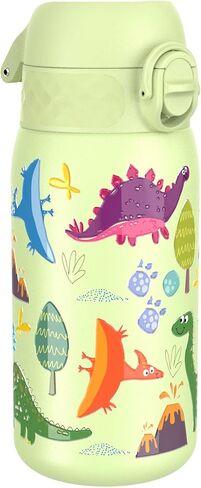 Ion8 Kids Water Bottle, Steel 400 ml/13 oz, Leak Proof, Easy to Open, Secure Lock, Dishwasher Safe, Flip Cover, Carry Handle, Easy Clean, Durable, Scratch Resistant, Raised Print, Dinosaurs Design in Saudi Arabia