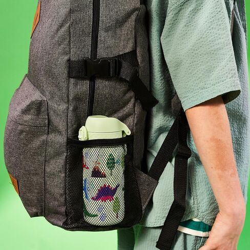 Ion8 Kids Water Bottle, Steel 400 ml/13 oz, Leak Proof, Easy to Open, Secure Lock, Dishwasher Safe, Flip Cover, Carry Handle, Easy Clean, Durable, Scratch Resistant, Raised Print, Dinosaurs Design in Saudi Arabia