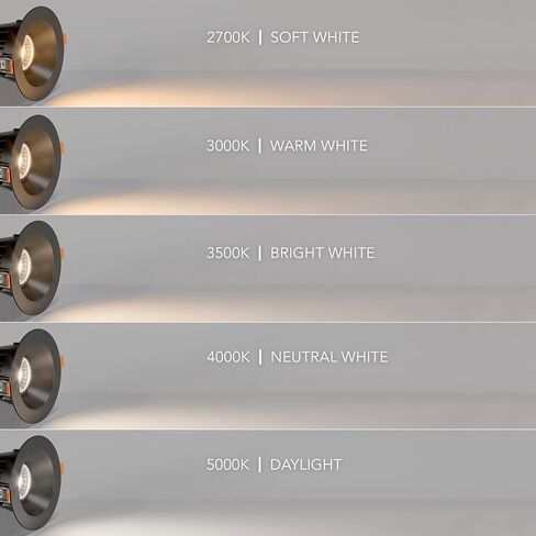 Maxxima 4 in. Ultra-Thin Recessed Anti-Glare LED Downlight - Canless IC Rated, 1200 Lumens, 5 Color Temperature Selectable 2700K/3000K/3500K/4000K/5000K, Dimmable Round White Trim Black Baffle, 90 CRI in Kuwait