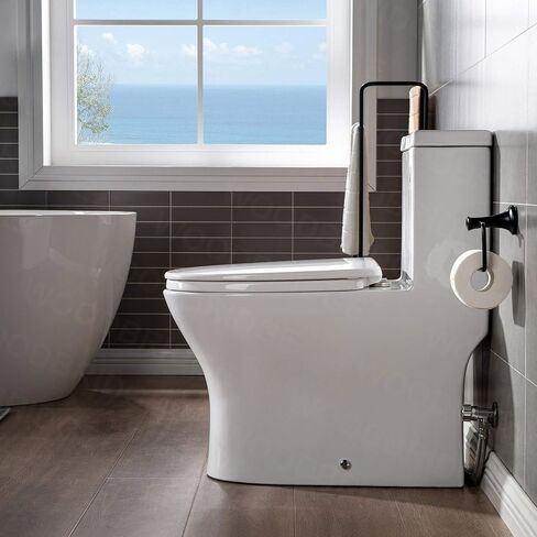 WOODBRIDGEE Modern Elongated One piece Toilet Dual flush 1.0/1.6 GPF,with Soft Closing Seat,1000 Gram MaP Flushing Score Toilet with Brushed Gold Button B0750-BG, White in Saudi Arabia