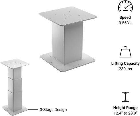 PROGRESSIVE AUTOMATIONS - Adjustable Electric Lifting Column System 230 lbs - 12.4" to 28.9" Height Range - 24 VDC Sit Stand 3 Stage Adjustable Column for Table - Set of 1, Black in Kuwait