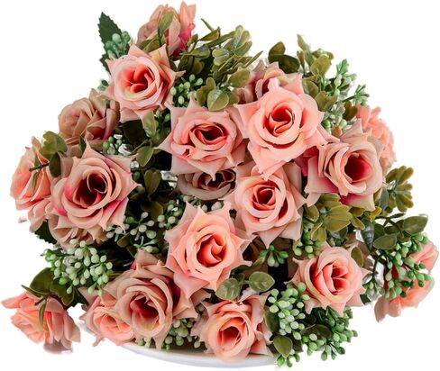 KAOYOO 2 PCS Artificial Rose Bouquet Short Stems for DIY Wedding Decoration Bridal Bouquet Home Decorations(2-PCS) in Kuwait