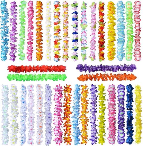 phogary 36pcs هاواي لوا زهرة ليو مجموعة، هاواي ليز قلادة الاستوائية لوا هاواي زهرة الحرير لي الملونة هاواي لي إكليل لتزيين الحفلات in Saudi Arabia