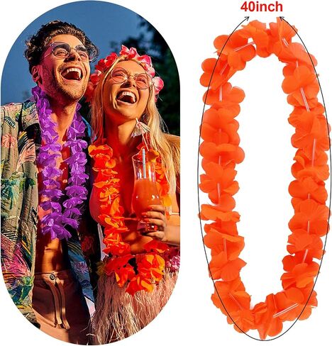 phogary 36pcs هاواي لوا زهرة ليو مجموعة، هاواي ليز قلادة الاستوائية لوا هاواي زهرة الحرير لي الملونة هاواي لي إكليل لتزيين الحفلات in Saudi Arabia