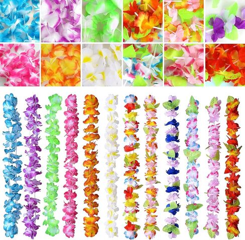 phogary 36pcs هاواي لوا زهرة ليو مجموعة، هاواي ليز قلادة الاستوائية لوا هاواي زهرة الحرير لي الملونة هاواي لي إكليل لتزيين الحفلات in Saudi Arabia