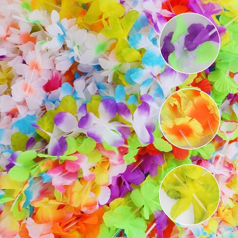 phogary 36pcs هاواي لوا زهرة ليو مجموعة، هاواي ليز قلادة الاستوائية لوا هاواي زهرة الحرير لي الملونة هاواي لي إكليل لتزيين الحفلات in Saudi Arabia